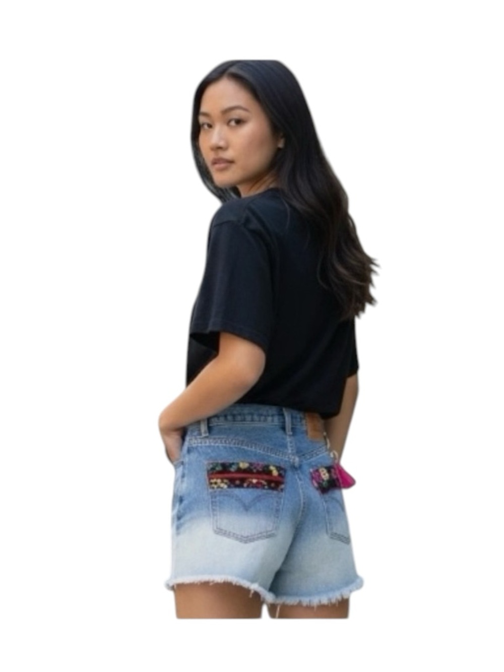 new LF Furst of a Kind ✿ Levi's® 517’s® Floral Trim Cut Off Denim Jeans Short ✿ - Picture 15 of 16